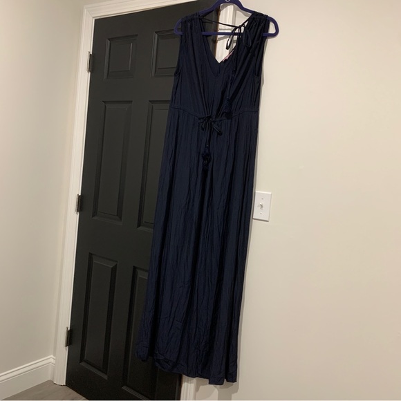 Calypso St. Barth | Boho Tassel Maxi Dress Trila Dark Navy Matte Satin | Sz M - Picture 3 of 12